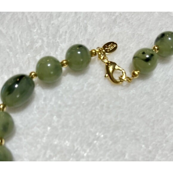 Joan Rivers VTG NECKLACE SEMI PRECIOUS Green Jasper POLISHED STONE 12mm 30in - Picture 5 of 8